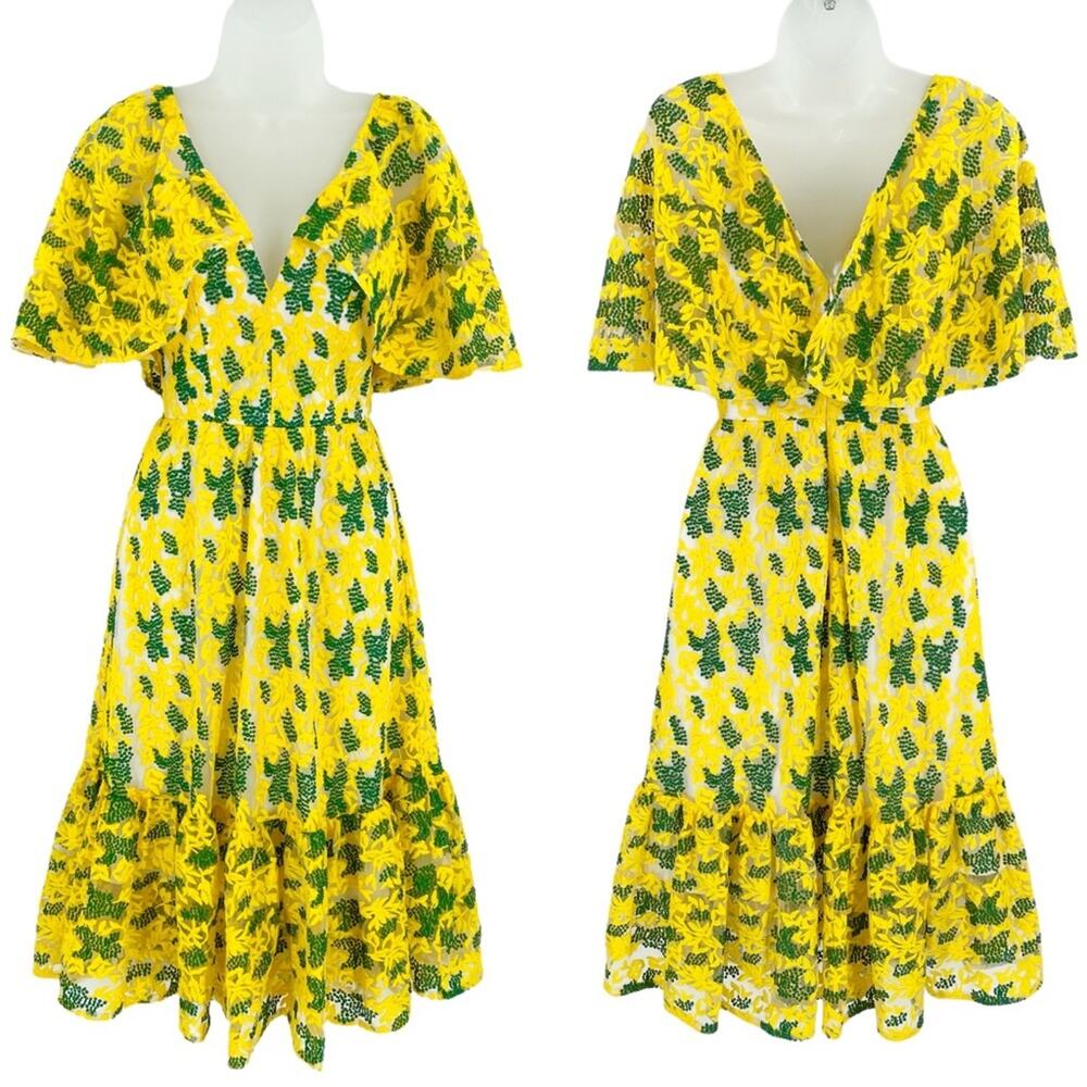 Dress the Population Yellow and Green Midi Dress